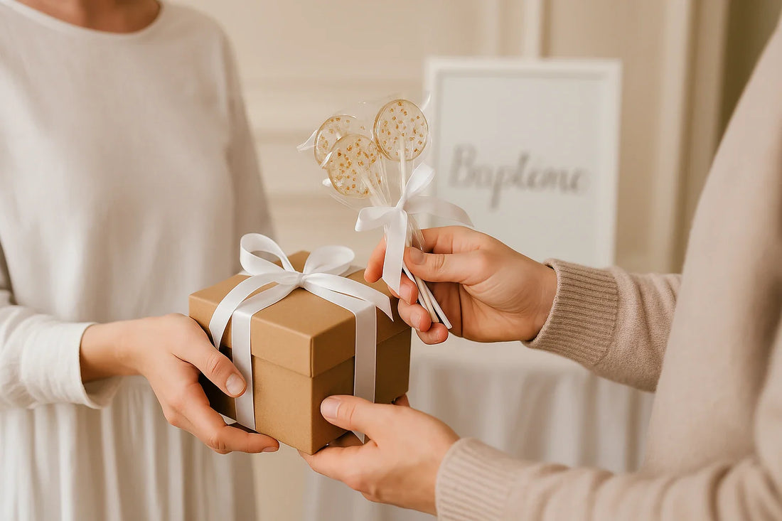 Sucettes personnalisées pour invités de baptême